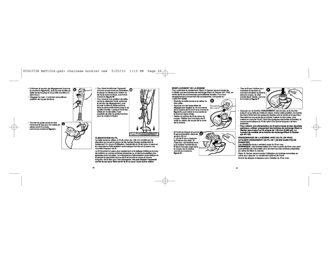 Black & Decker NST1024, 90563738, AF-100 instruction manual Alimentation Du Fil, Remplacement De La Bobine, figure O 