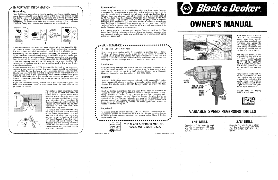 Black & Decker 97301 manual 