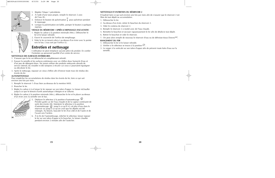 Black & Decker AS182 manual Nettoyage DES Surfaces Extérieures, Autonettoyage, Nettoyage ET Entretien DU Réservoir 