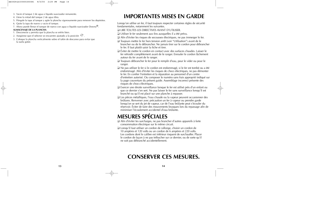 Black & Decker AS182 manual Conserver Ces Mesures, Importantes Mises En Garde, Mesures Spéciales 
