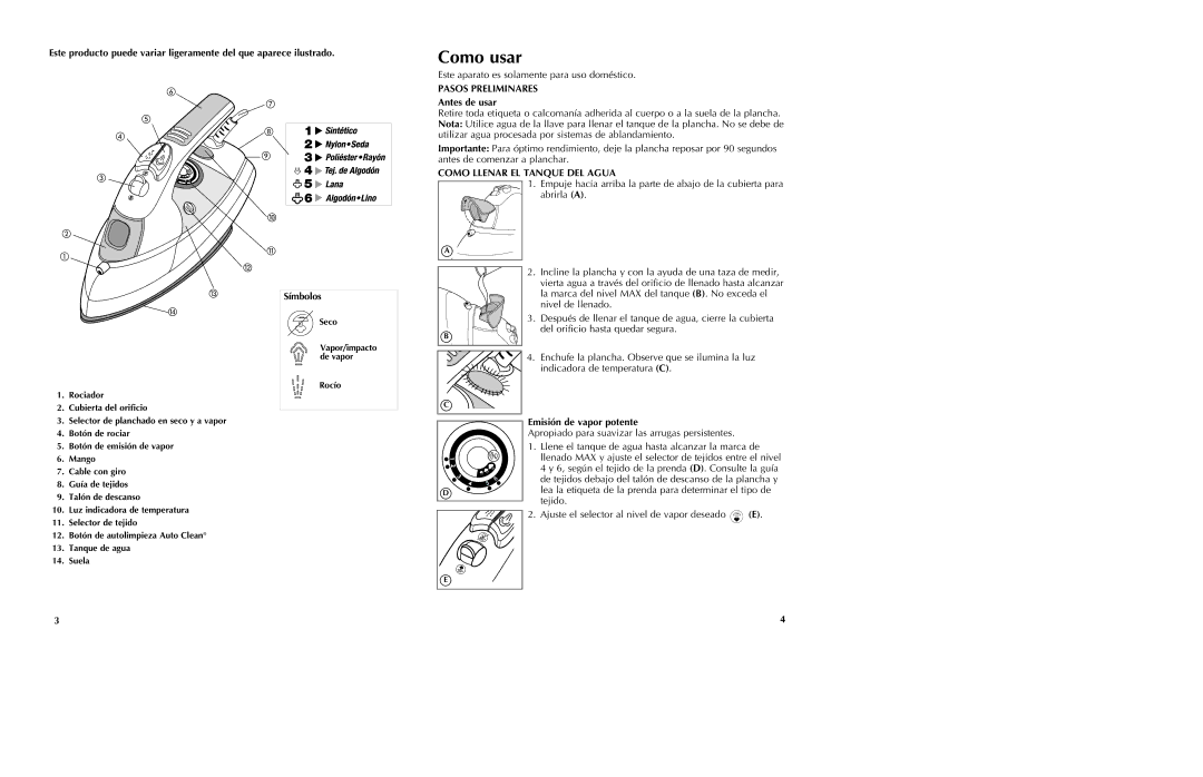 Black & Decker AS600 manual Como usar, Pasos Preliminares, Como Llenar EL Tanque DEL Agua 