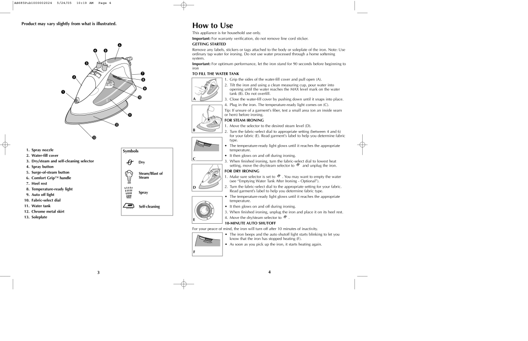 Black & Decker AS685, AS675 manual How to Use, Product may vary slightly from what is illustrated, Symbols 