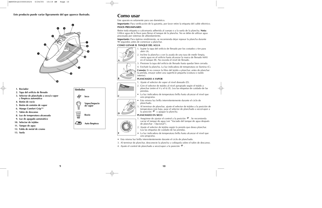 Black & Decker AS675, AS685 manual Como usar, Símbolos 