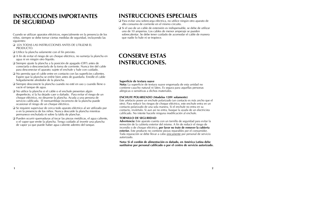 Black & Decker AS800 manual Instrucciones Especiales 