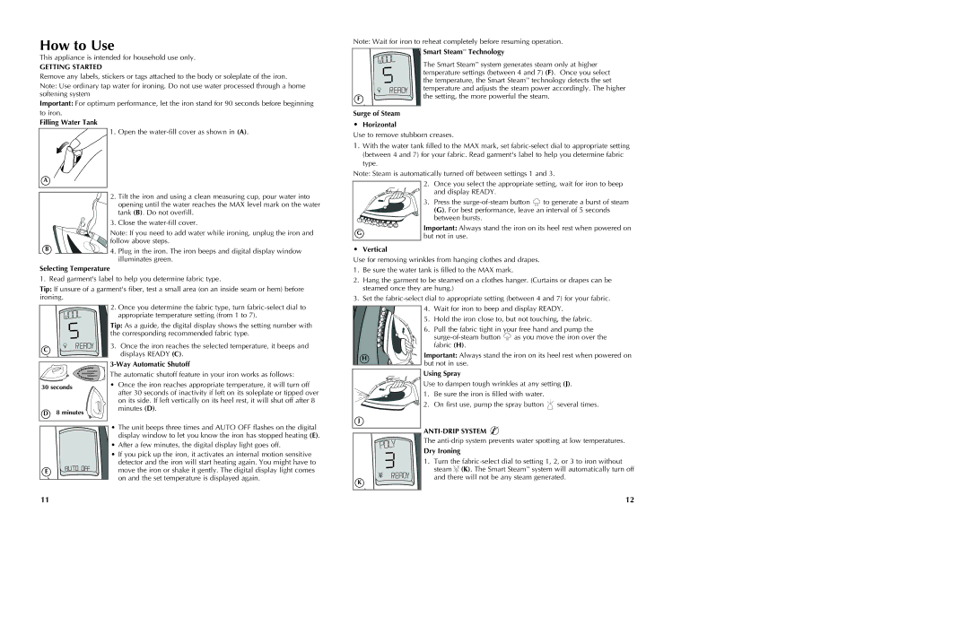 Black & Decker AS800 manual How to Use, Selecting Temperature, Way Automatic Shutoff, Using Spray, Dry Ironing 