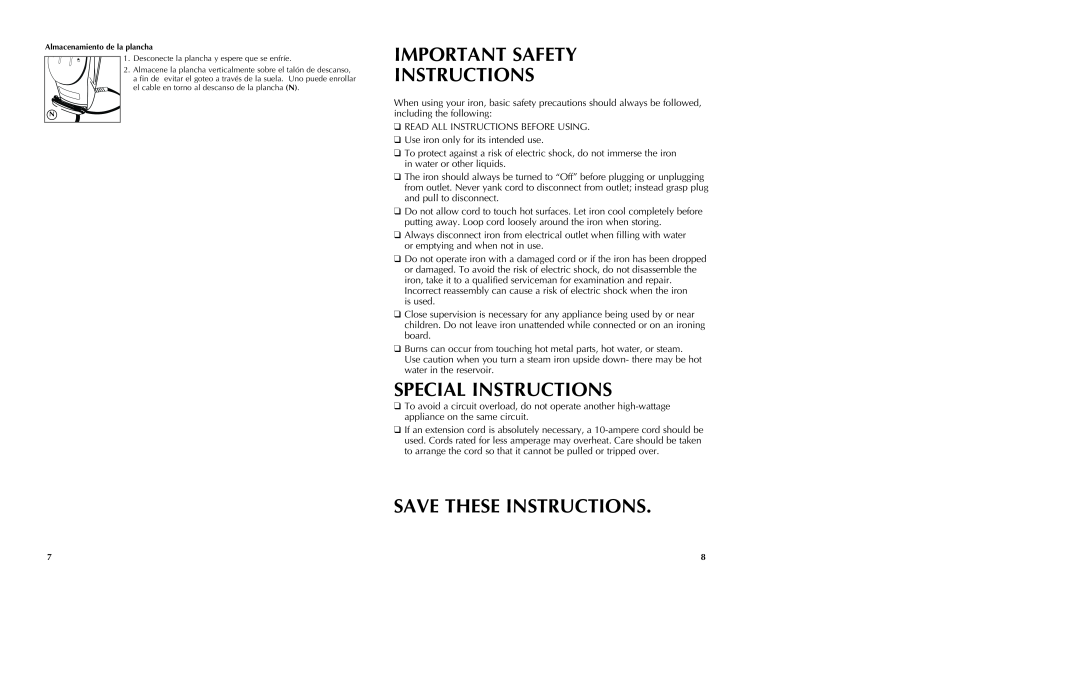 Black & Decker AS800 manual Important Safety Instructions, Special Instructions, Save These Instructions 