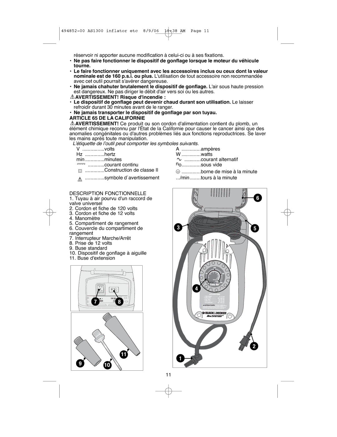 Black & Decker ASI300 instruction manual Article 65 DE LA Californie, Description Fonctionnelle 