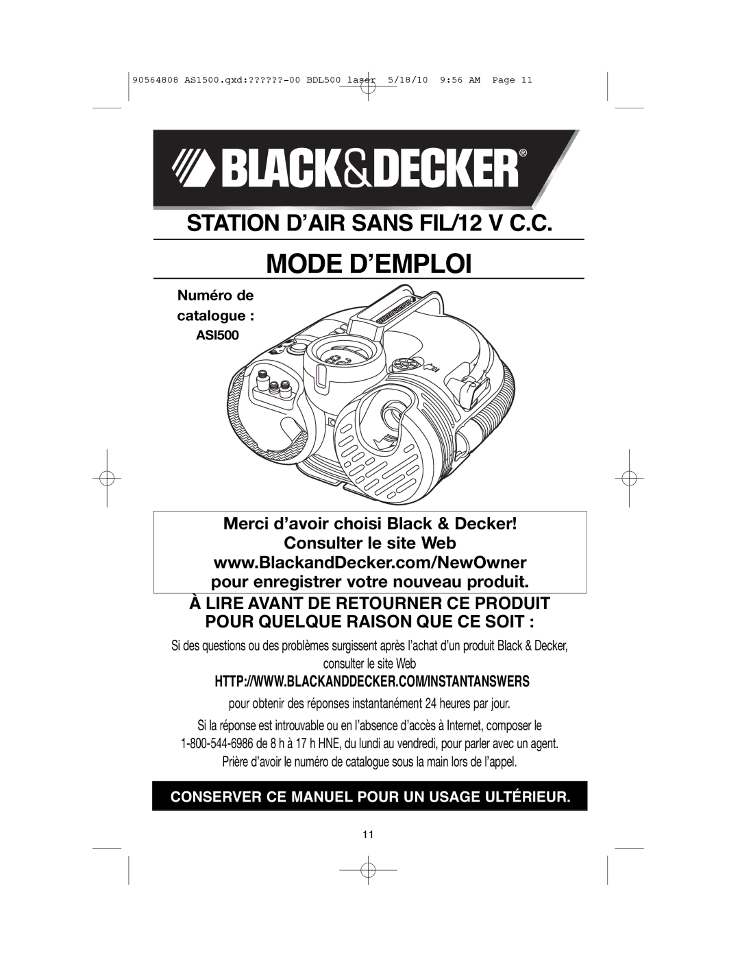 Black & Decker ASI500 instruction manual Mode DʼEMPLOI 