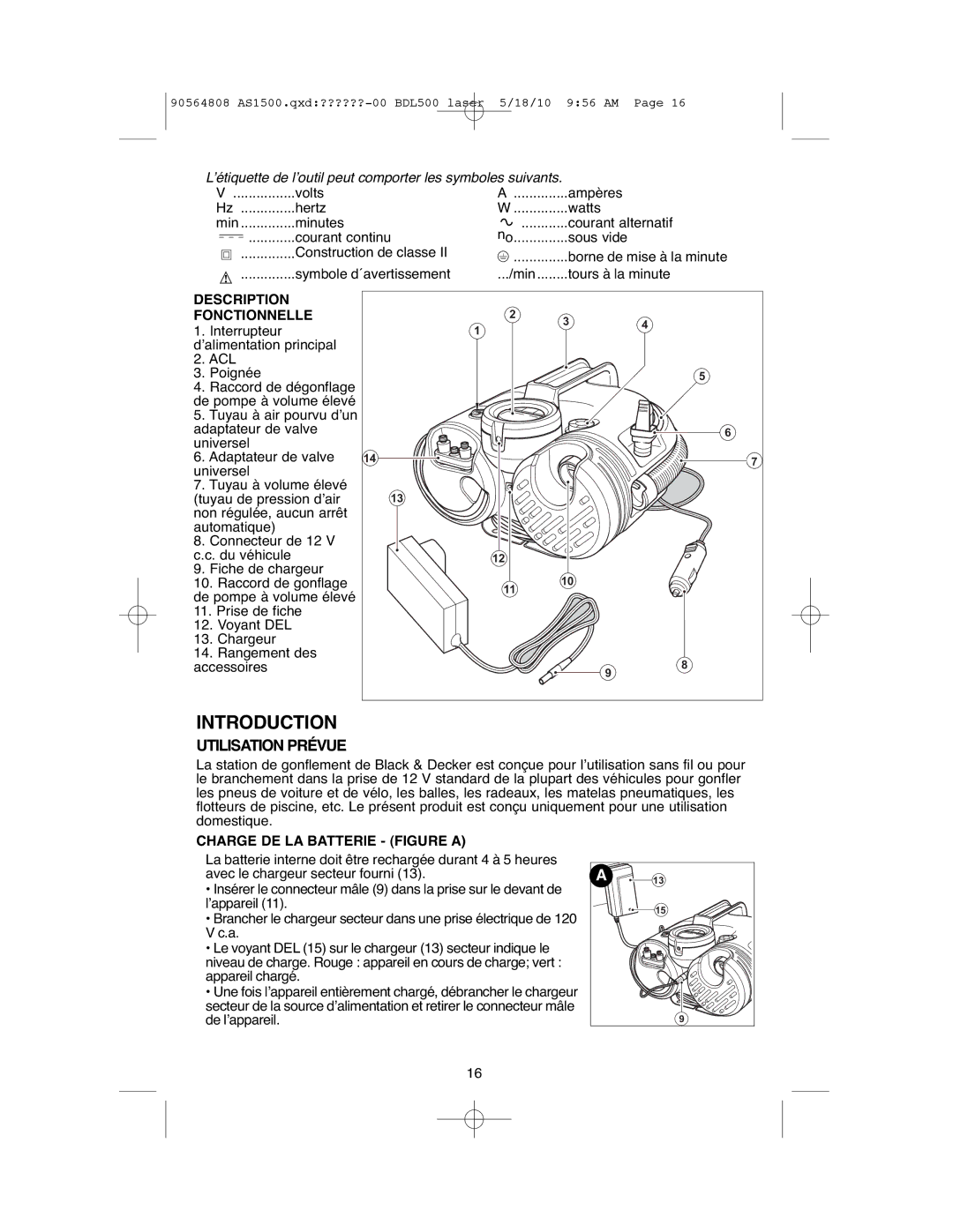 Black & Decker ASI500 instruction manual Description Fonctionnelle, Charge DE LA Batterie Figure a 