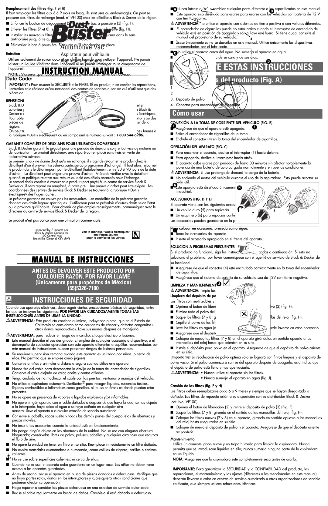 Black & Decker AV1600 instruction manual Características del producto Fig. a, Cómo usar 