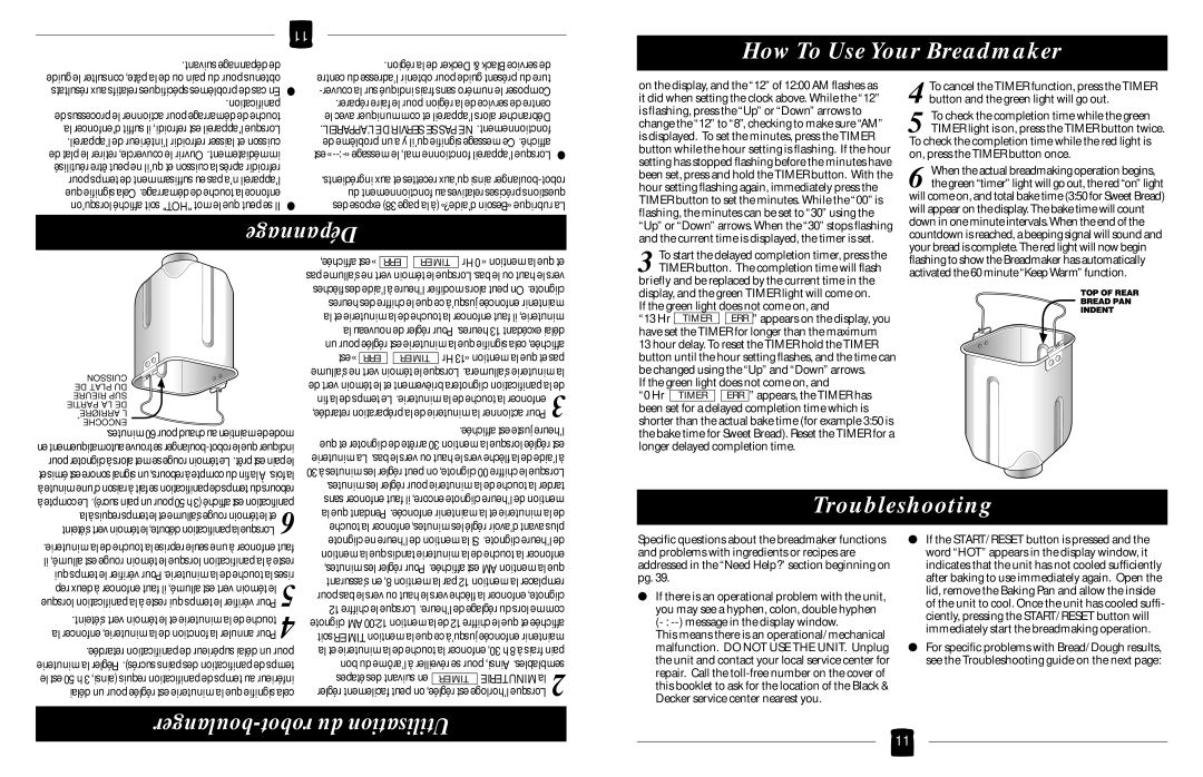 Black & Decker B1630 operating instructions Dépannage, Troubleshooting 