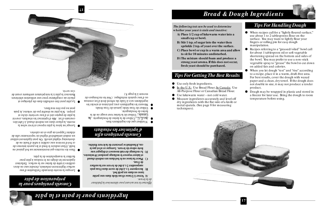 Black & Decker B1630 operating instructions Tips For GettingThe Best Results, Petite une dans tiède d’eau 1/2tasse Verser a 