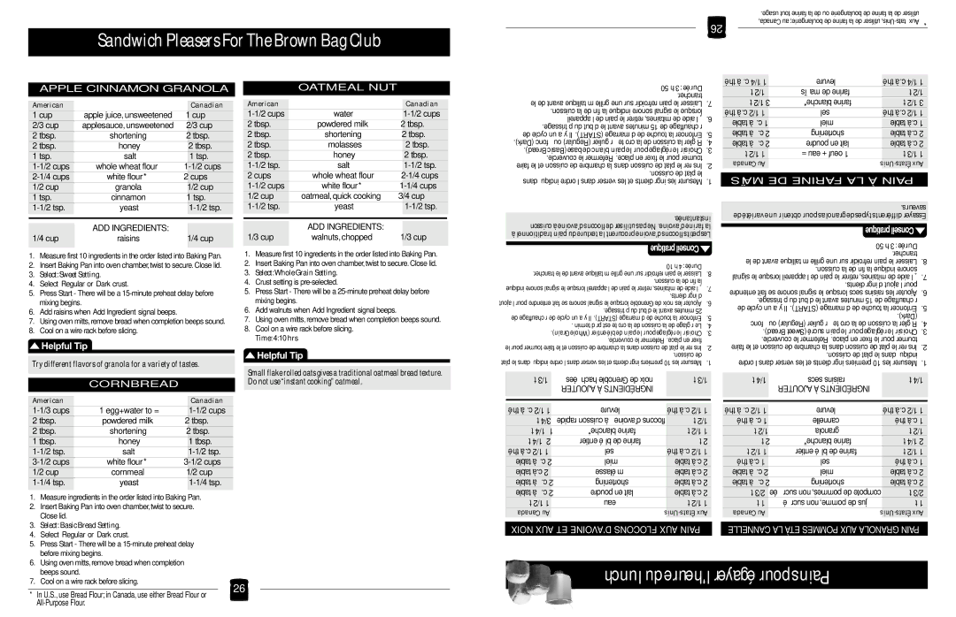 Black & Decker B1630 operating instructions Apple Cinnamon Granola, Oatmeal NUT, Sïma DE Farine LA À Pain 