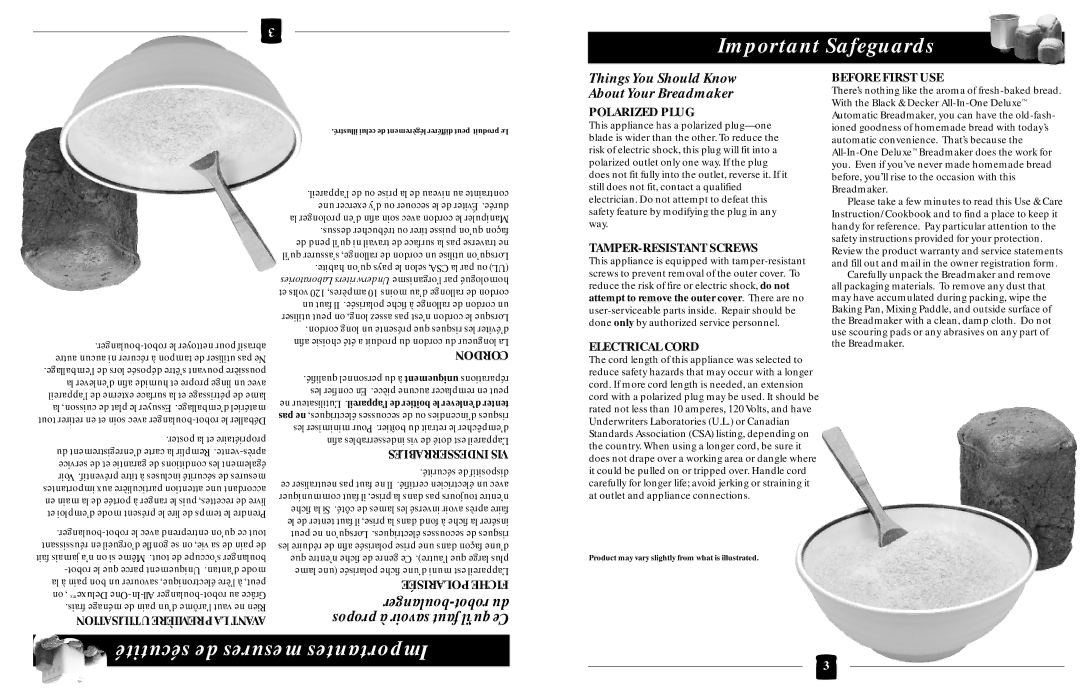 Black & Decker B1630 operating instructions Sécutité de mesures Importantes, ThingsYou Should Know AboutYour Breadmaker 