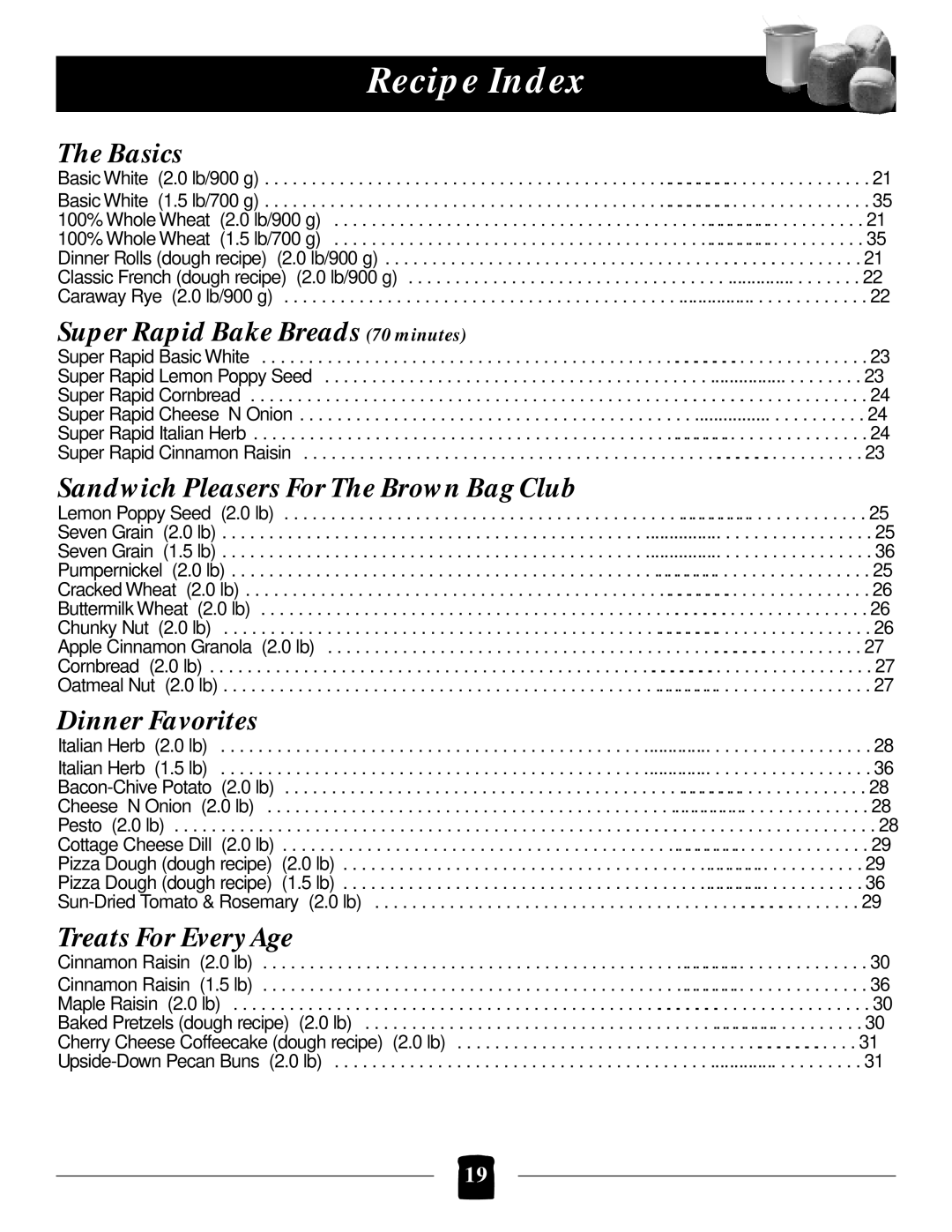 Black & Decker B1650 manual Recipe Index 