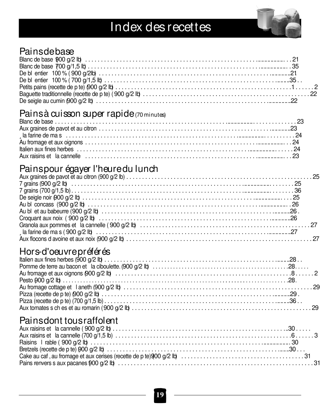 Black & Decker B1650 manual Index des recettes 