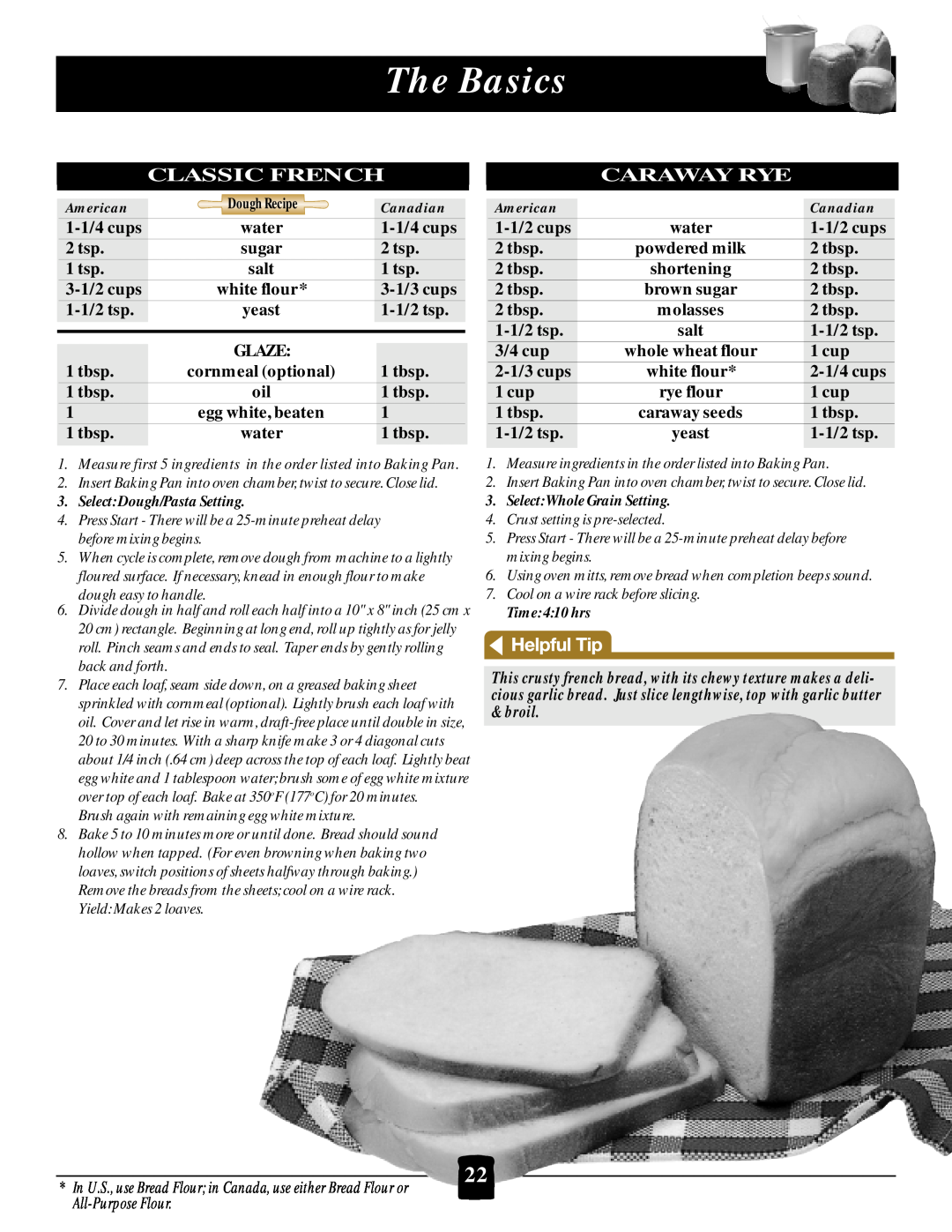 Black & Decker B1650 manual The Basics, Classic French, Caraway Rye 