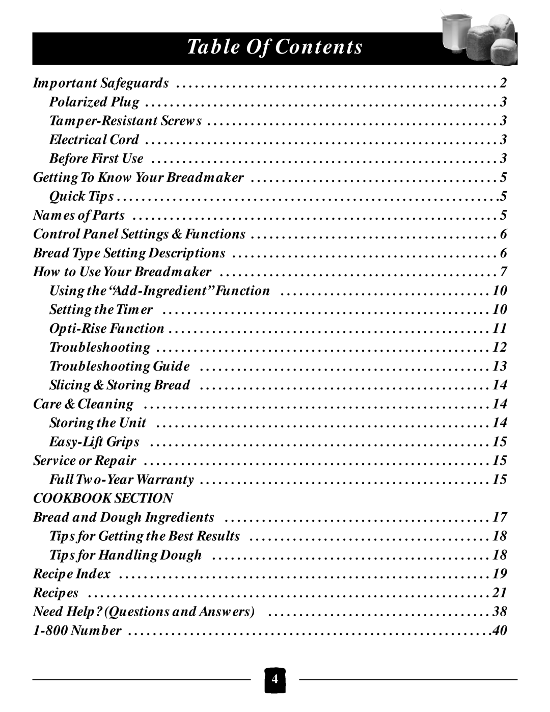 Black & Decker B1650 manual Table Of Contents 