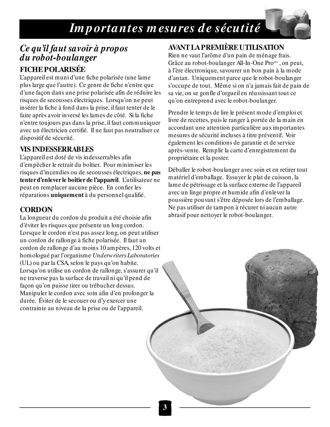 Black & Decker B1650 Importantes mesures de sécutité, Ce qu’il faut savoir à propos du robot-boulanger, Fiche Polarisée 
