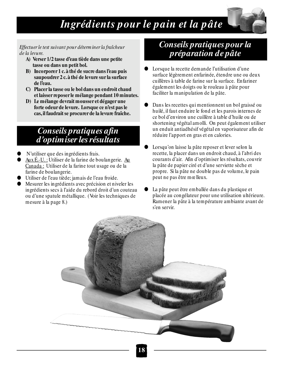 Black & Decker B1650 Conseils pratiques afin doptimiser les résultats, Conseils pratiques pour la préparation de pâte 