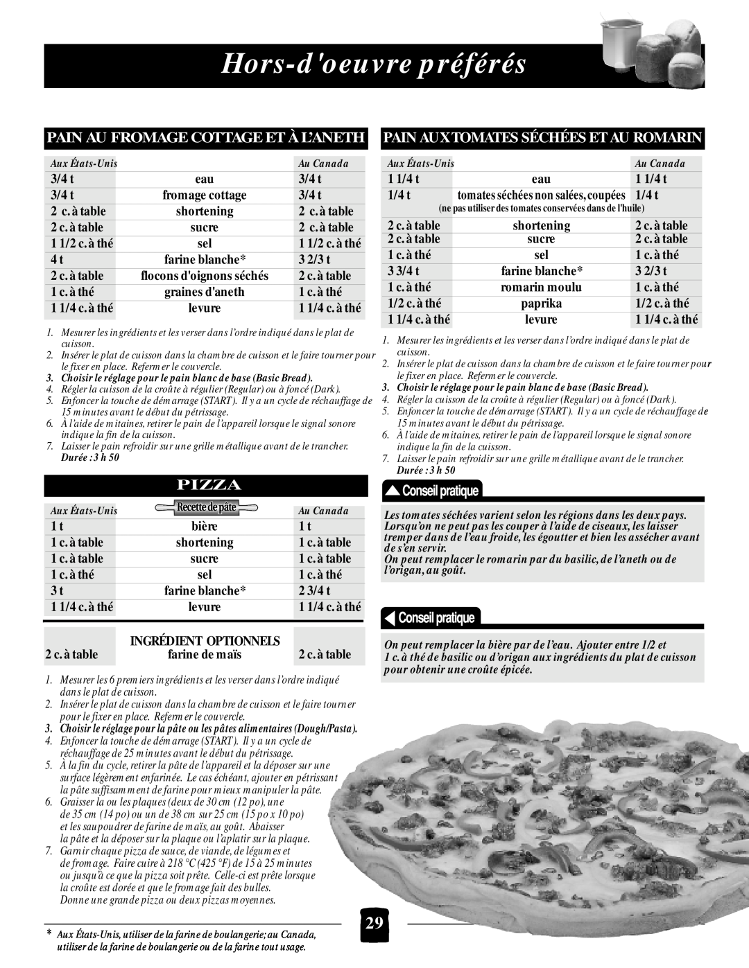 Black & Decker B1650 manual Hors-doeuvrepréférés, Pizza 