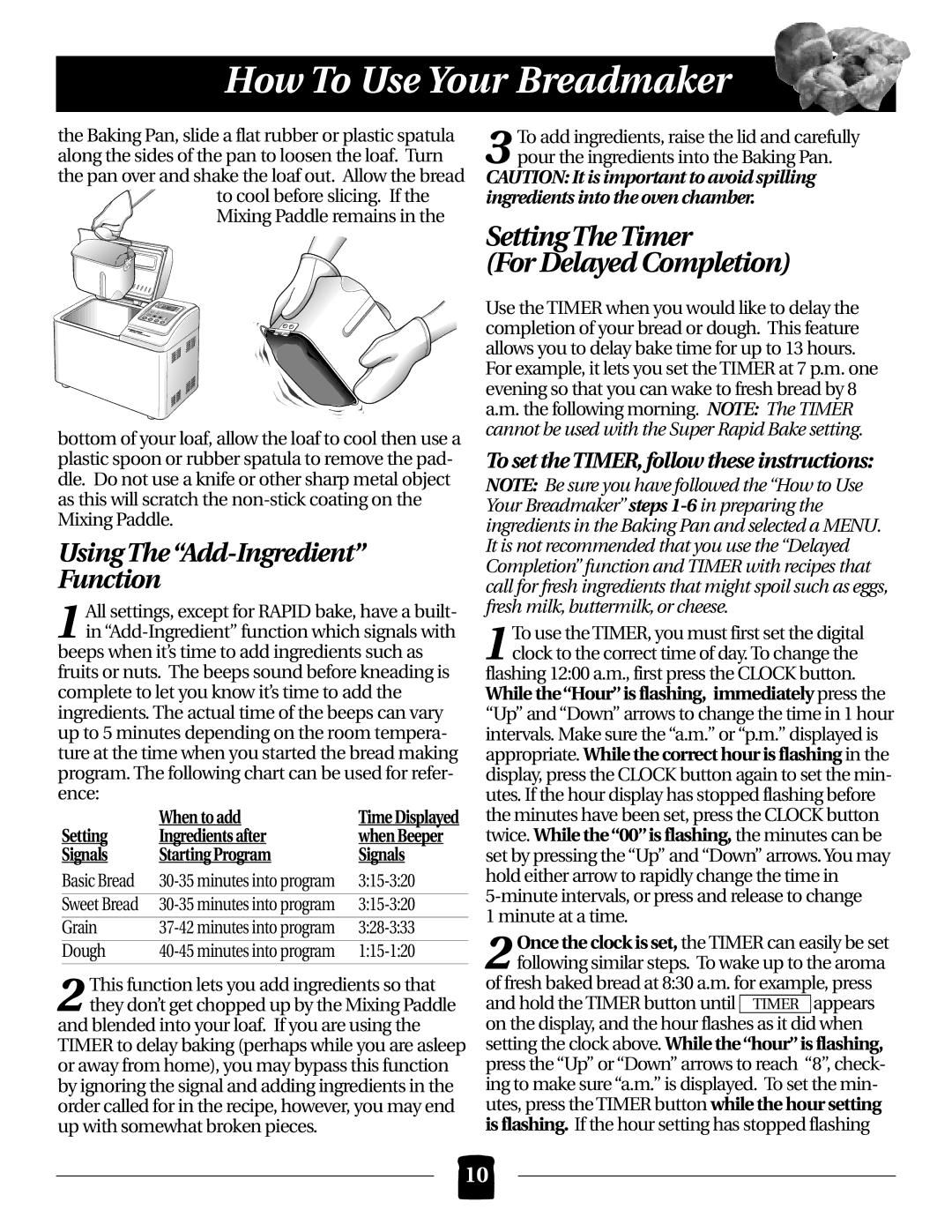 Black & Decker B2000 operating instructions Setting The Timer For Delayed Completion, Using The Add-Ingredient Function 