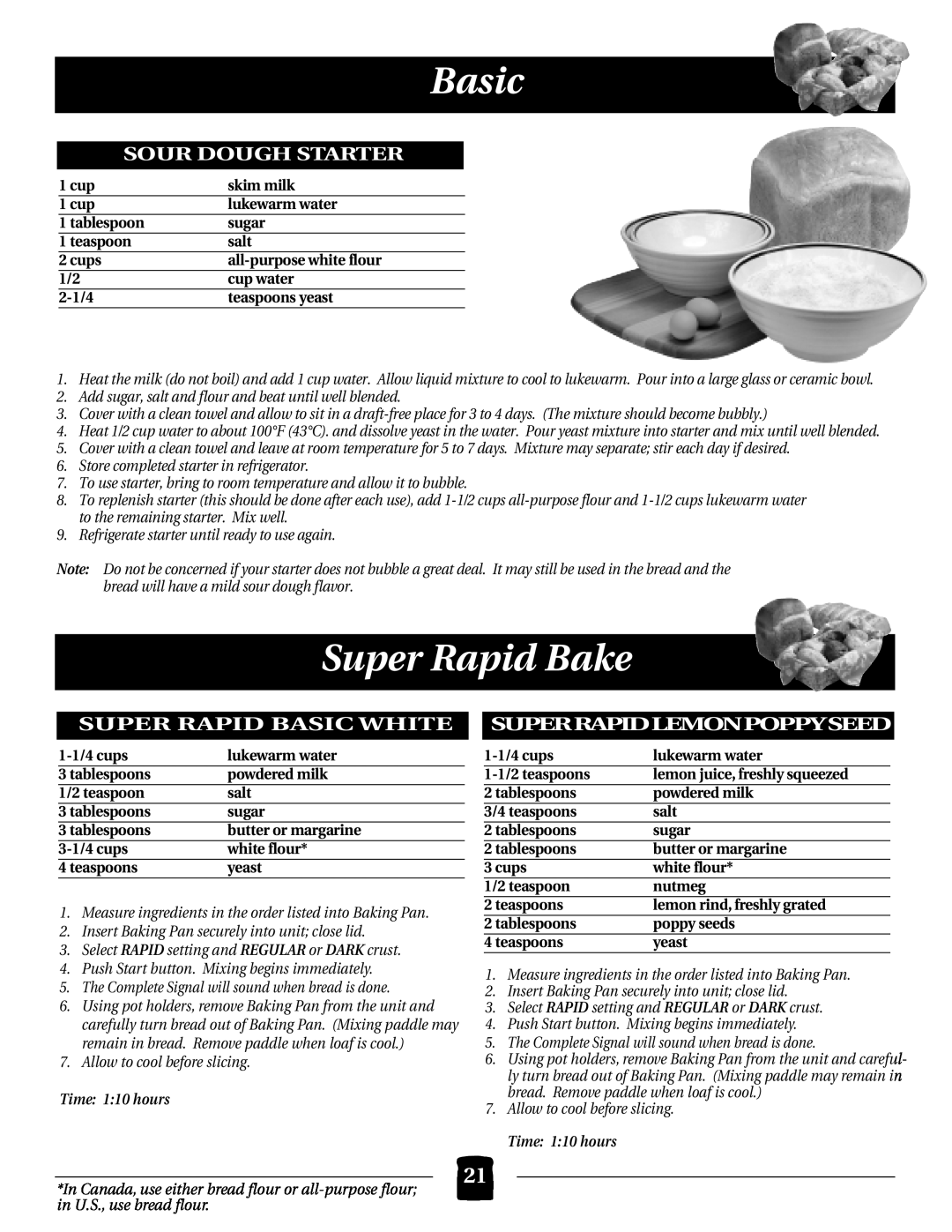 Black & Decker B2000 Super Rapid Bake, Sour Dough Starter, Super Rapid Basic White Superrapidlemonpoppyseed 