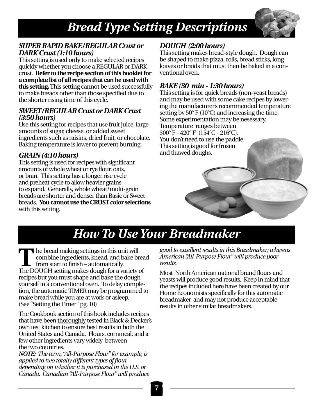 Black & Decker B2000 How To Use Your Breadmaker, Bread Type Setting Descriptions, GRAIN 4 10 hours, DOUGH 2 00 hours 
