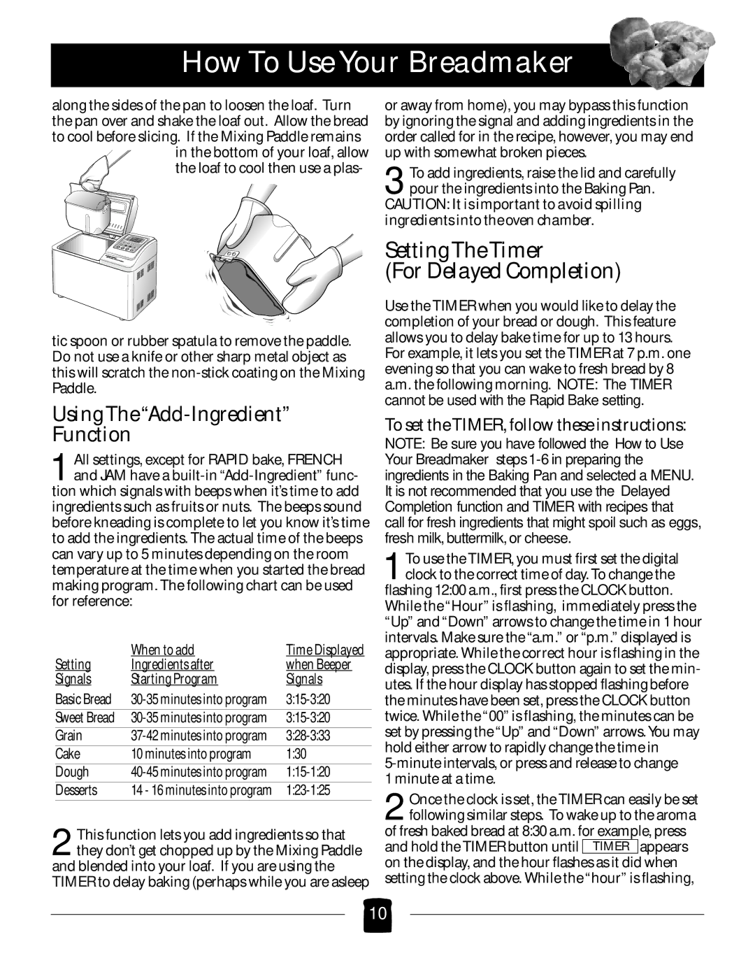 Black & Decker B2005 manual SettingTheTimer For Delayed Completion, Using TheAdd-Ingredient Function 