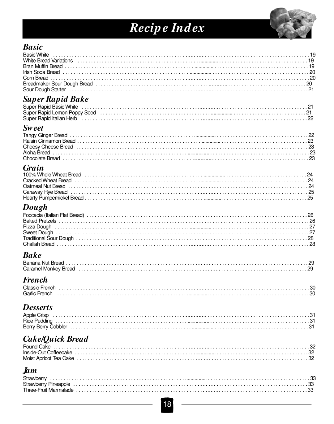 Black & Decker B2005 manual Recipe Index, Basic 