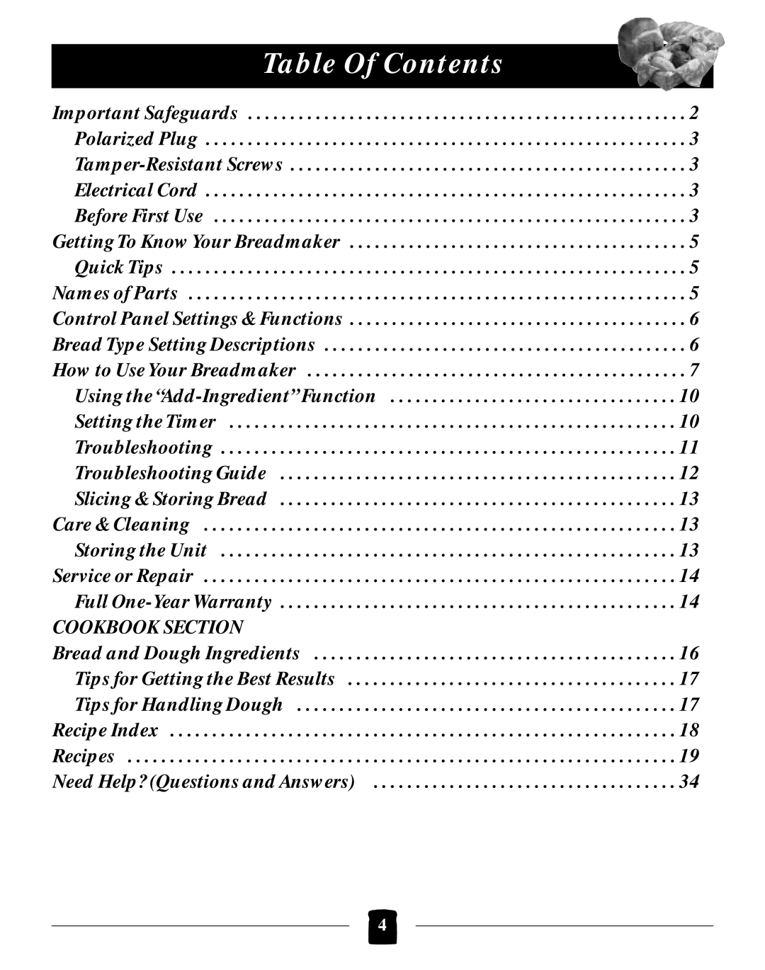 Black & Decker B2005 manual Table Of Contents 