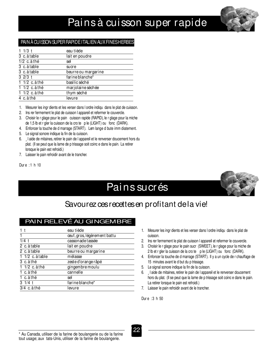 Black & Decker B2005 manual Pains sucrés, Savourez ces recettes en profitant de la vie, Pain Relevé AU Gingembre 