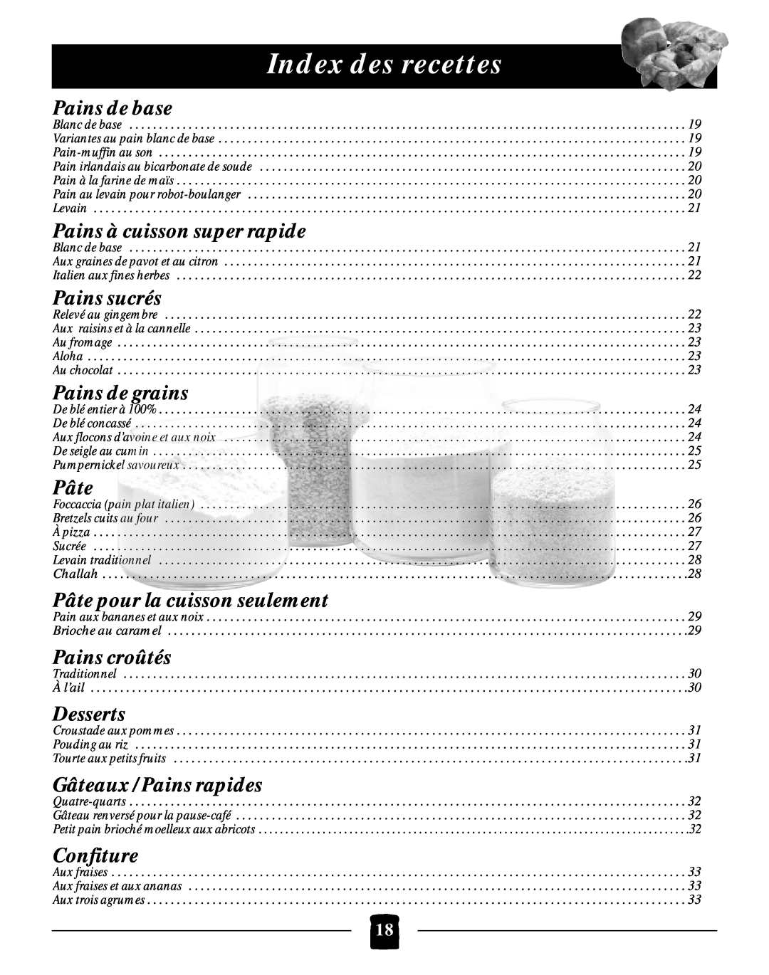 Black & Decker B2005 manual Index des recettes 