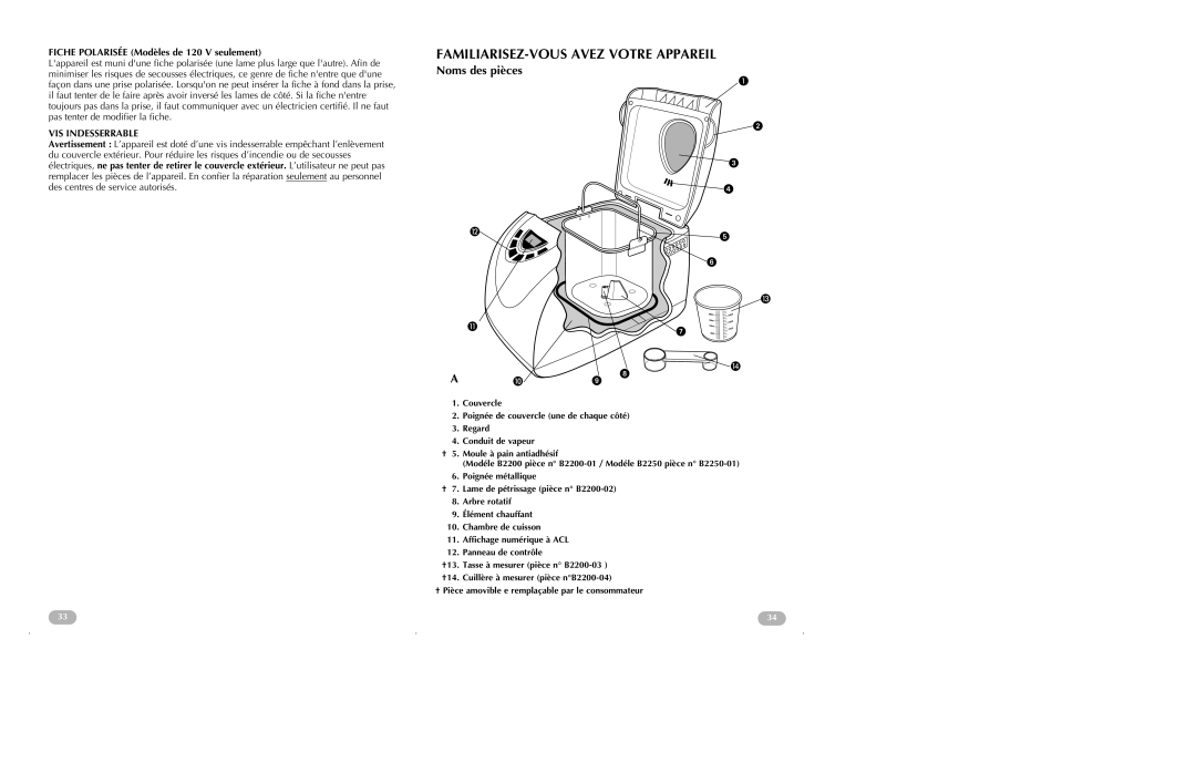 Black & Decker B2200 FAMILIARISEZ-VOUS Avez Votre Appareil, Noms des pièces, Fiche Polarisée Modèles de 120 V seulement 