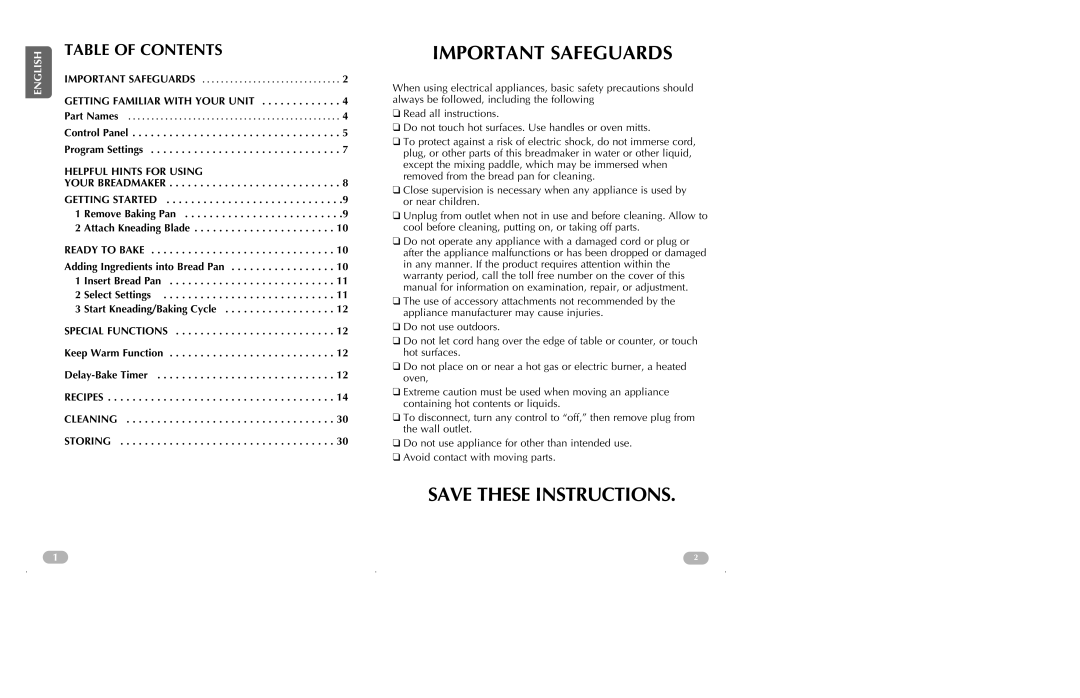 Black & Decker B2200, B2250 manual Important Safeguards 