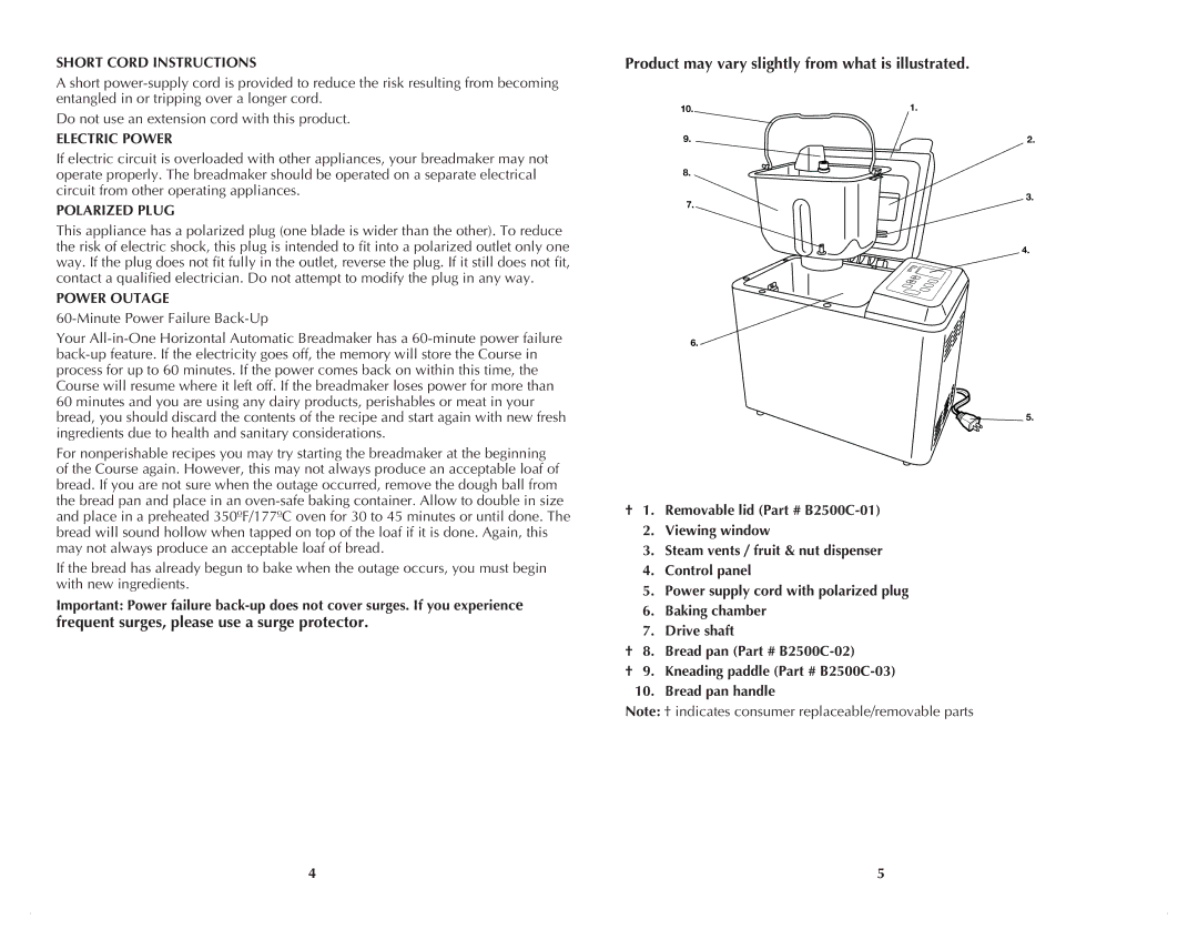 Black & Decker B2500C Product may vary slightly from what is illustrated, Frequent surges, please use a surge protector 