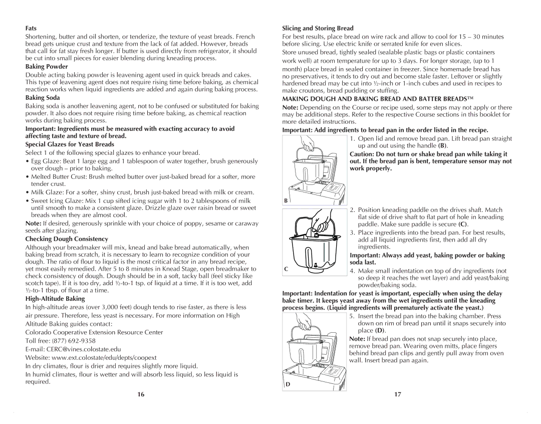 Black & Decker B2500C manual Making Dough and Baking Bread and Batter Breads 