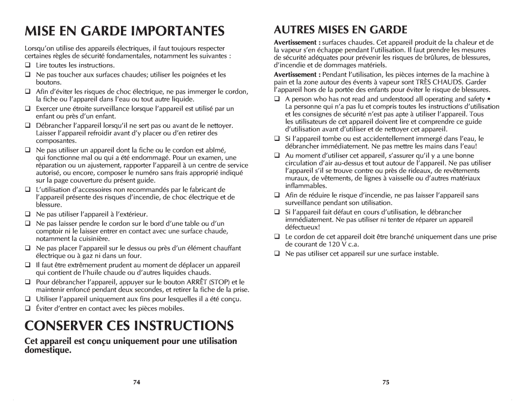 Black & Decker B2500C manual Mise En Garde Importantes, Conserver Ces Instructions, Autres Mises En Garde 