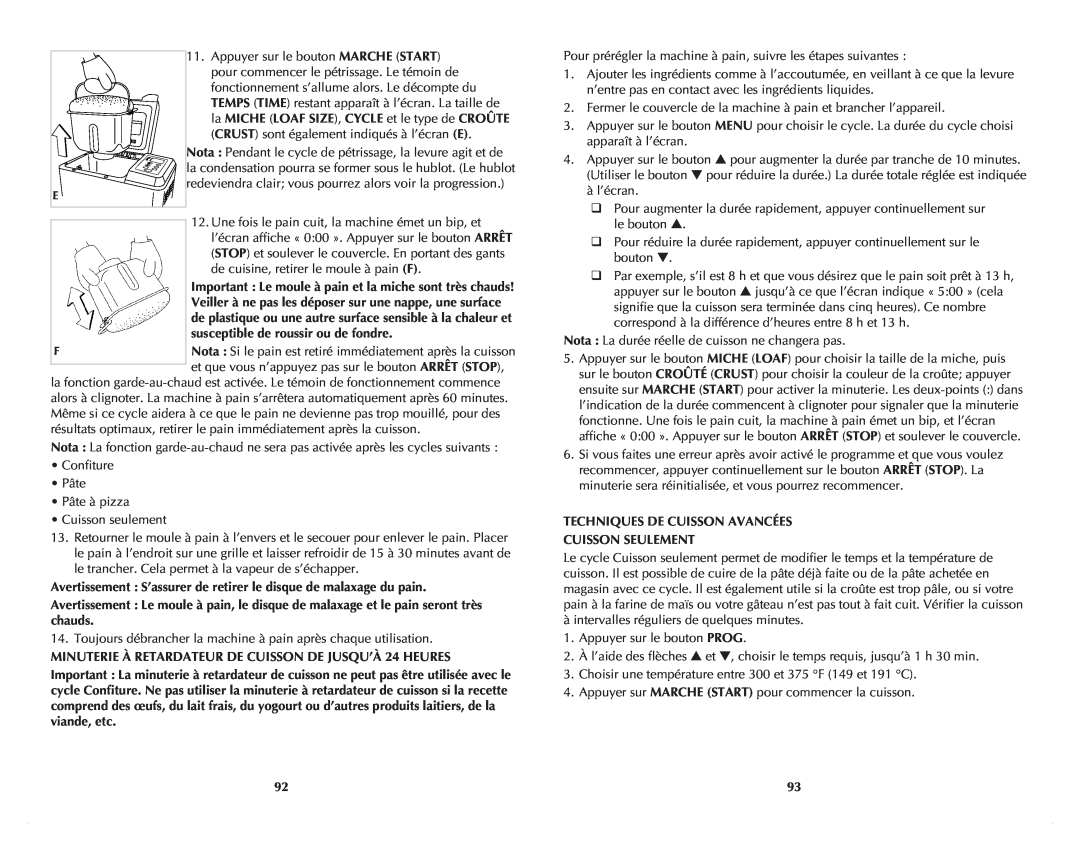 Black & Decker B2500C manual la MICHE LOAF SIZE, cycle et le type de CROÛTE 