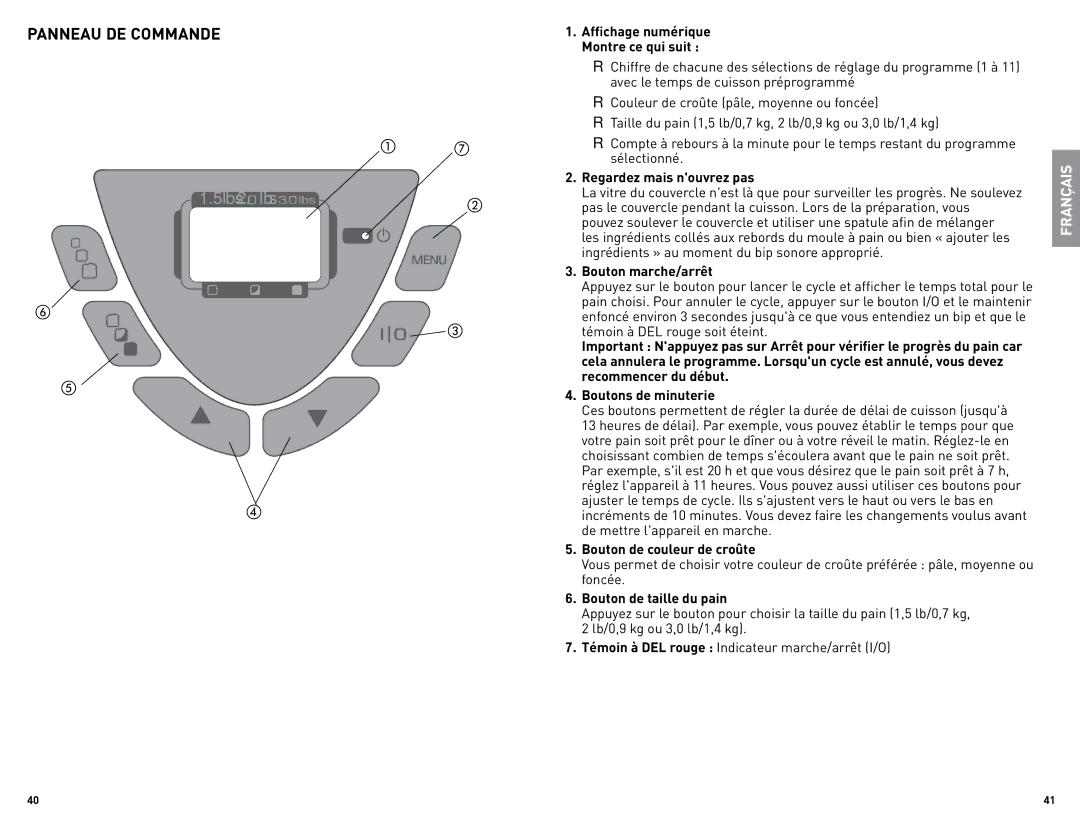 Black & Decker B6000CUC, B000NJBYX0 manual Panneau DE Commande 