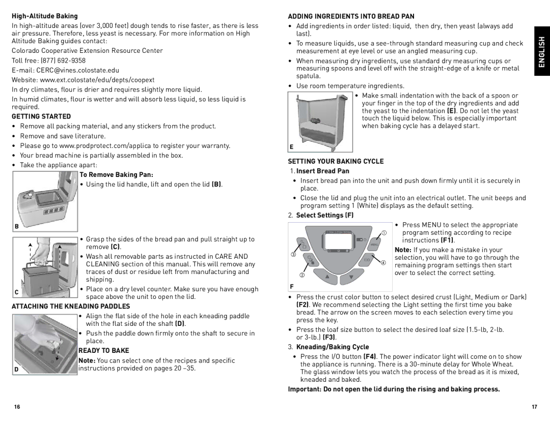 Black & Decker B6000CUC manual Getting Started, Adding Ingredients Into Bread PAN, Setting Your Baking Cycle, Ready to Bake 