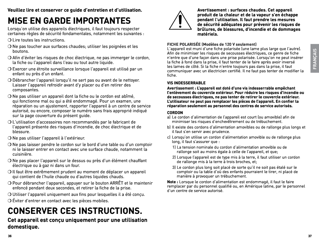 Black & Decker B000NJBYX0, B6000CUC manual Mise En Garde Importantes, Conserver Ces Instructions, Français 
