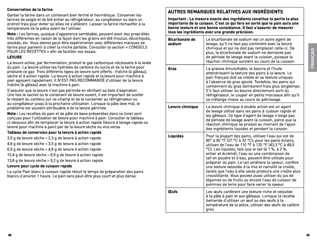 Black & Decker B000NJBYX0, B6000CUC manual Autres Remarques Relatives Aux Ingrédients, Français 