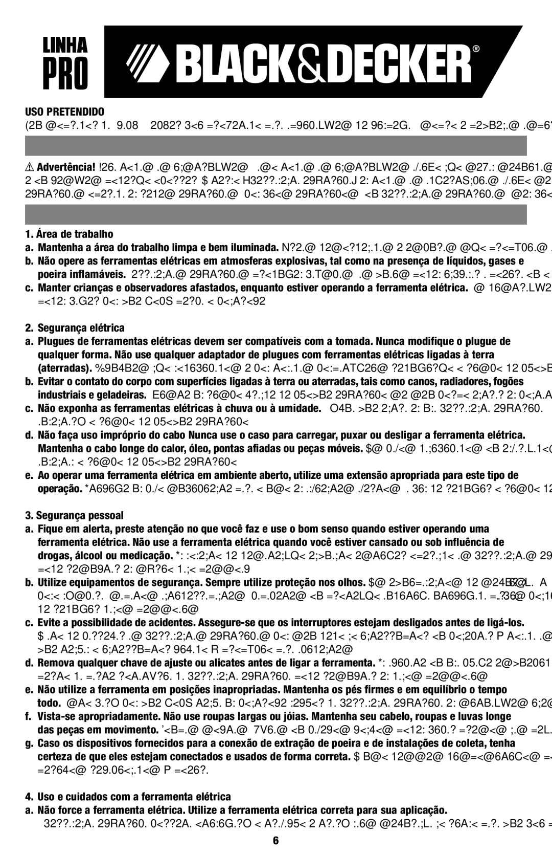 Black & Decker BB6600 Regras GE Rais DE Segu Ranç a, Guard E Estas INS TRU Ções, USO Pretendido, Área de trabalho 