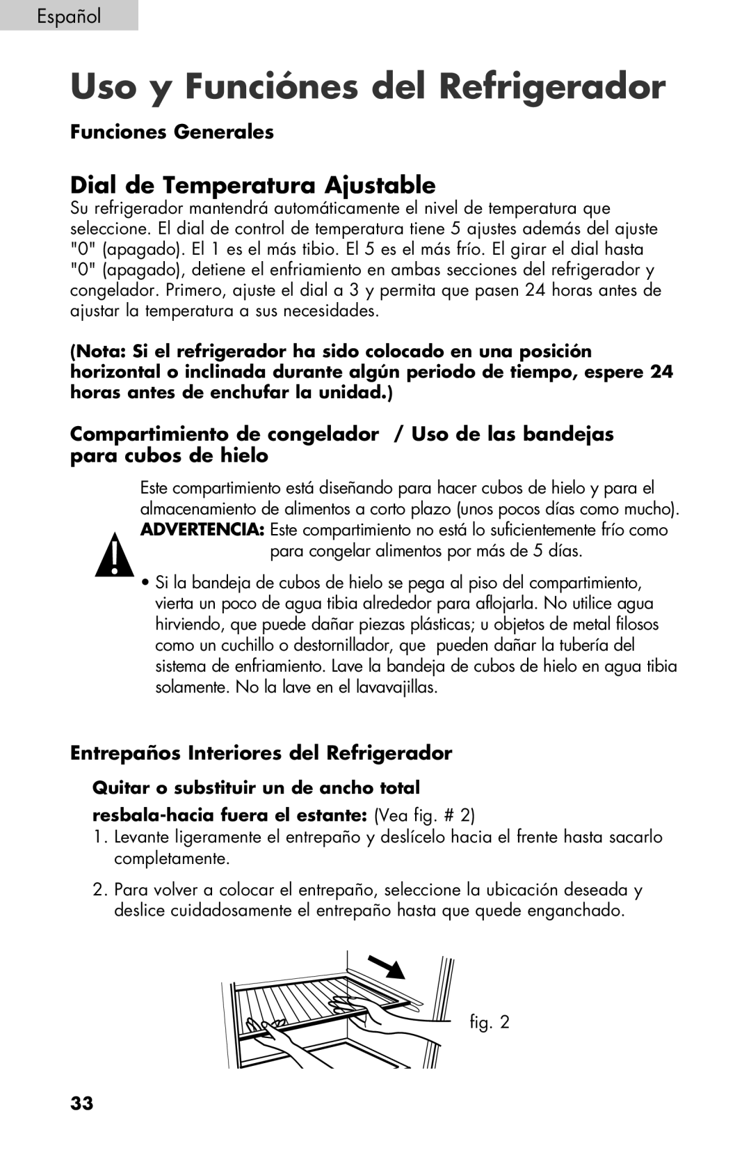 Black & Decker BCE27 manual Uso y Funciónes del Refrigerador, Dial de Temperatura Ajustable, Funciones Generales 