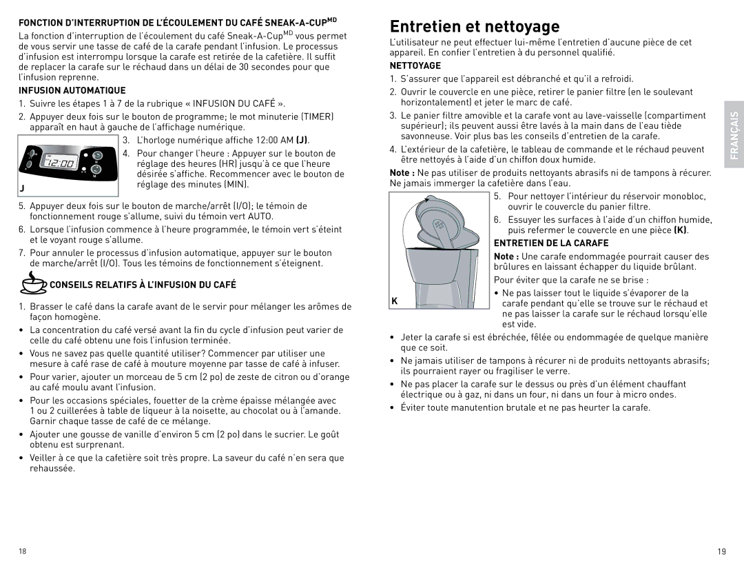 Black & Decker BCM1410BCUC Entretien et nettoyage, Infusion Automatique, Nettoyage, Conseils Relatifs À L’INFUSION DU Café 