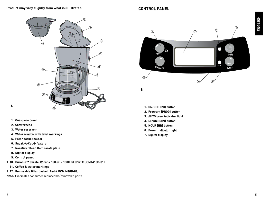 Black & Decker BCM1410BCUC manual Control Panel, Product may vary slightly from what is illustrated 