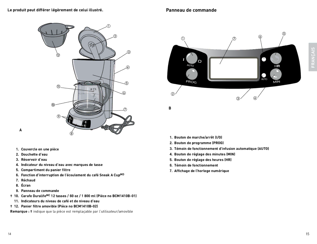 Black & Decker BCM1410BCUC manual Panneau de commande, Le produit peut différer légèrement de celui illustré 