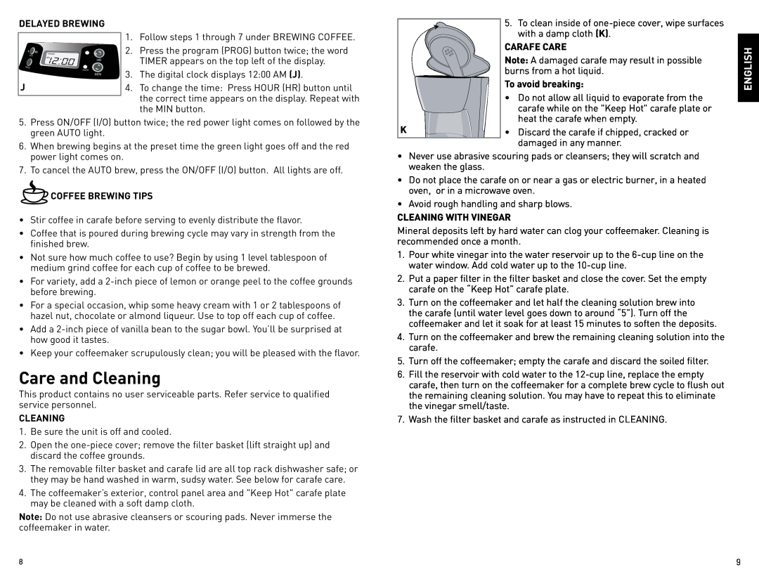 Black & Decker BCM1410BCUC manual Care and Cleaning, English 