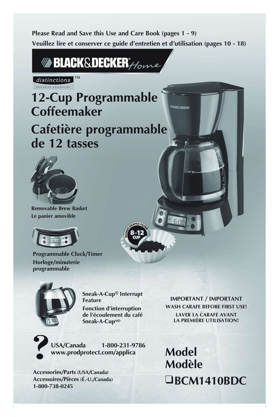 Black & Decker manual Model Modèle BCM1410BDC, Cup Programmable Coffeemaker Cafetière programmable de 12 tasses 
